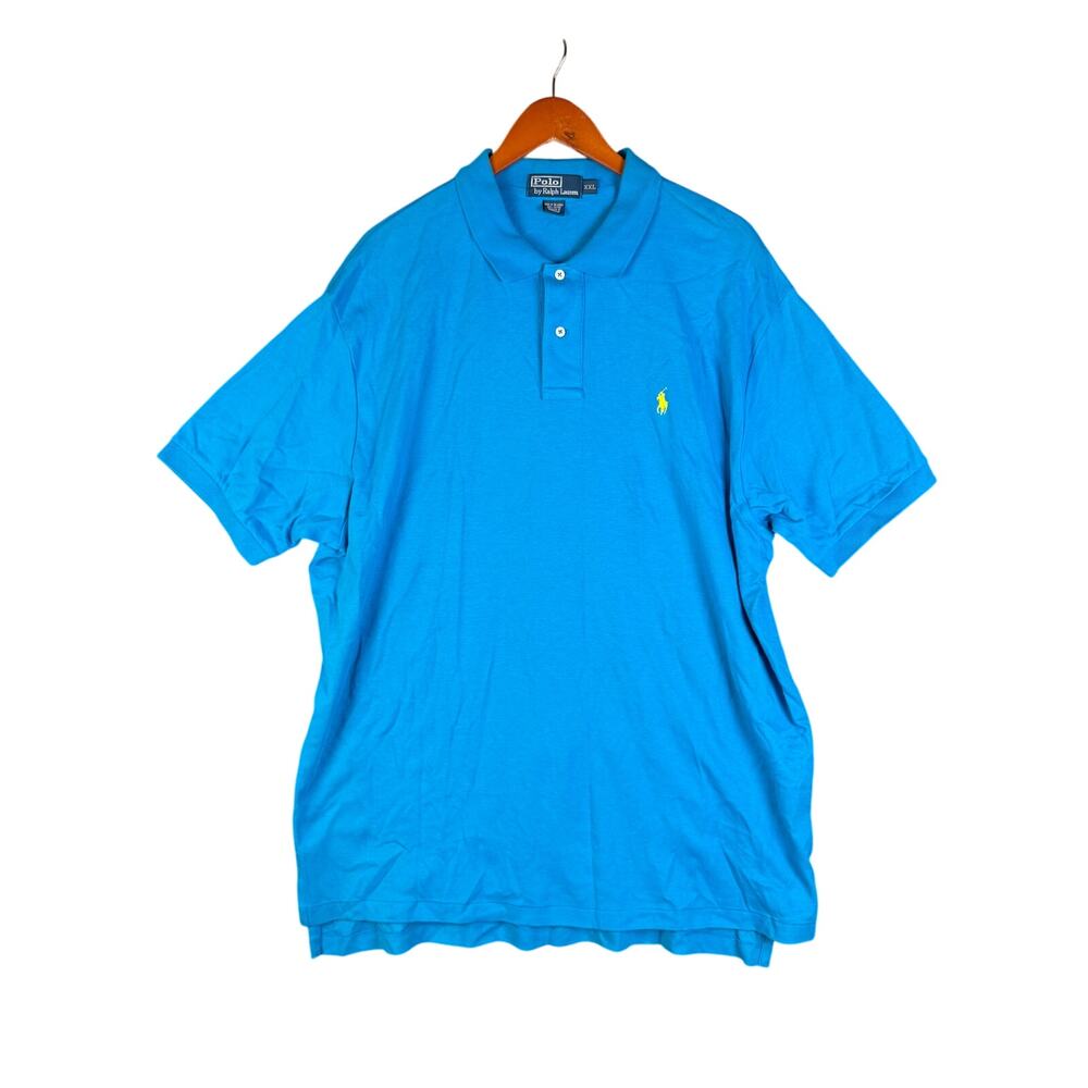 Polo Ralph Lauren Short Sleeve Shirt Vintage Blue Yellow Logo Mens 2XL Cotton
